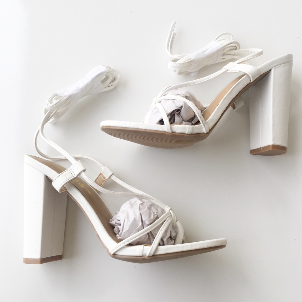 NEW Lulus Marc White Lace Up Heels - Picture 4 of 11